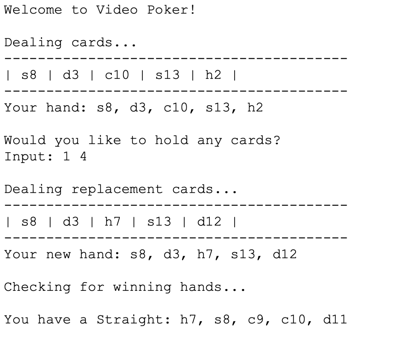 Video Poker in Java diagram